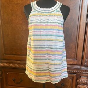 Talbots Striped Sleeveless Linen Blouse Size Medium